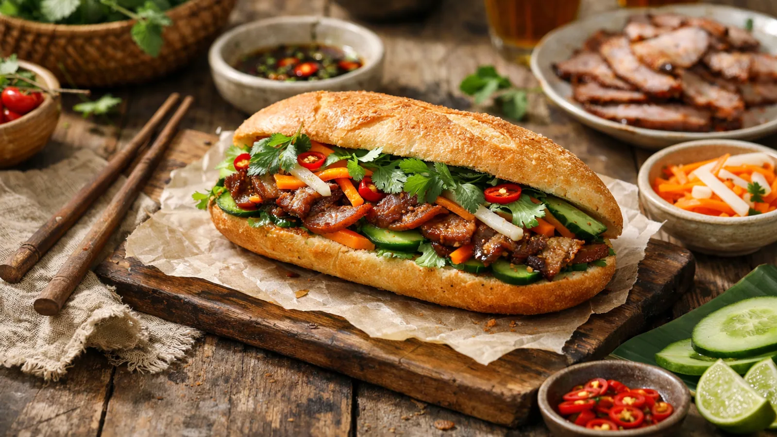 Banh mi vietnamien : recette complète pour un sandwich parfumé maison : photo de couverture pour illustrer cet article