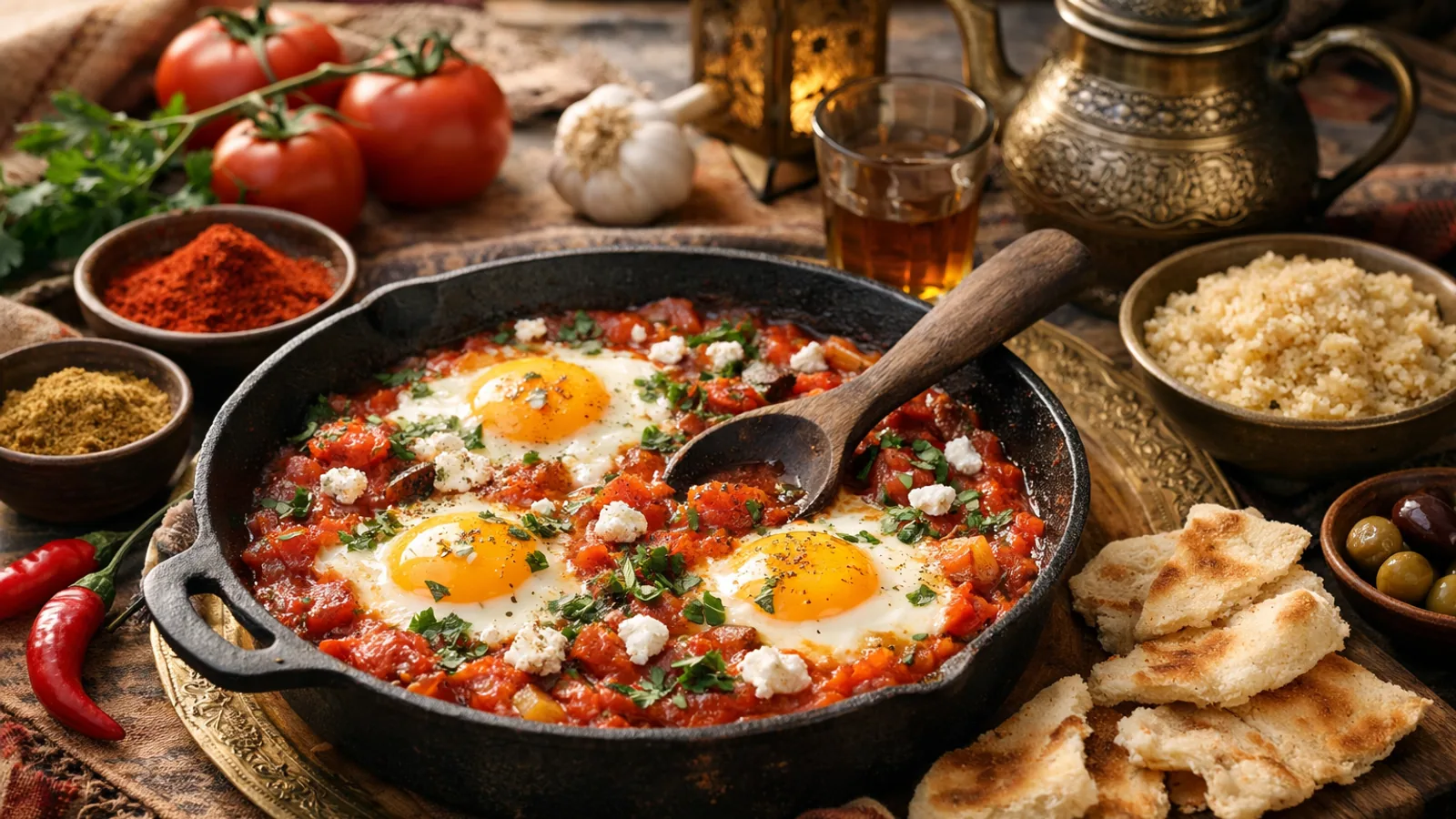Chakchouka : recette aux œufs, tomates et épices douces : photo de couverture pour illustrer cet article