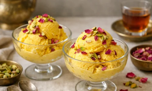 Bastani sonnati : glace iranienne au safran, rose et pistache : photo de couverture pour illustrer cet article