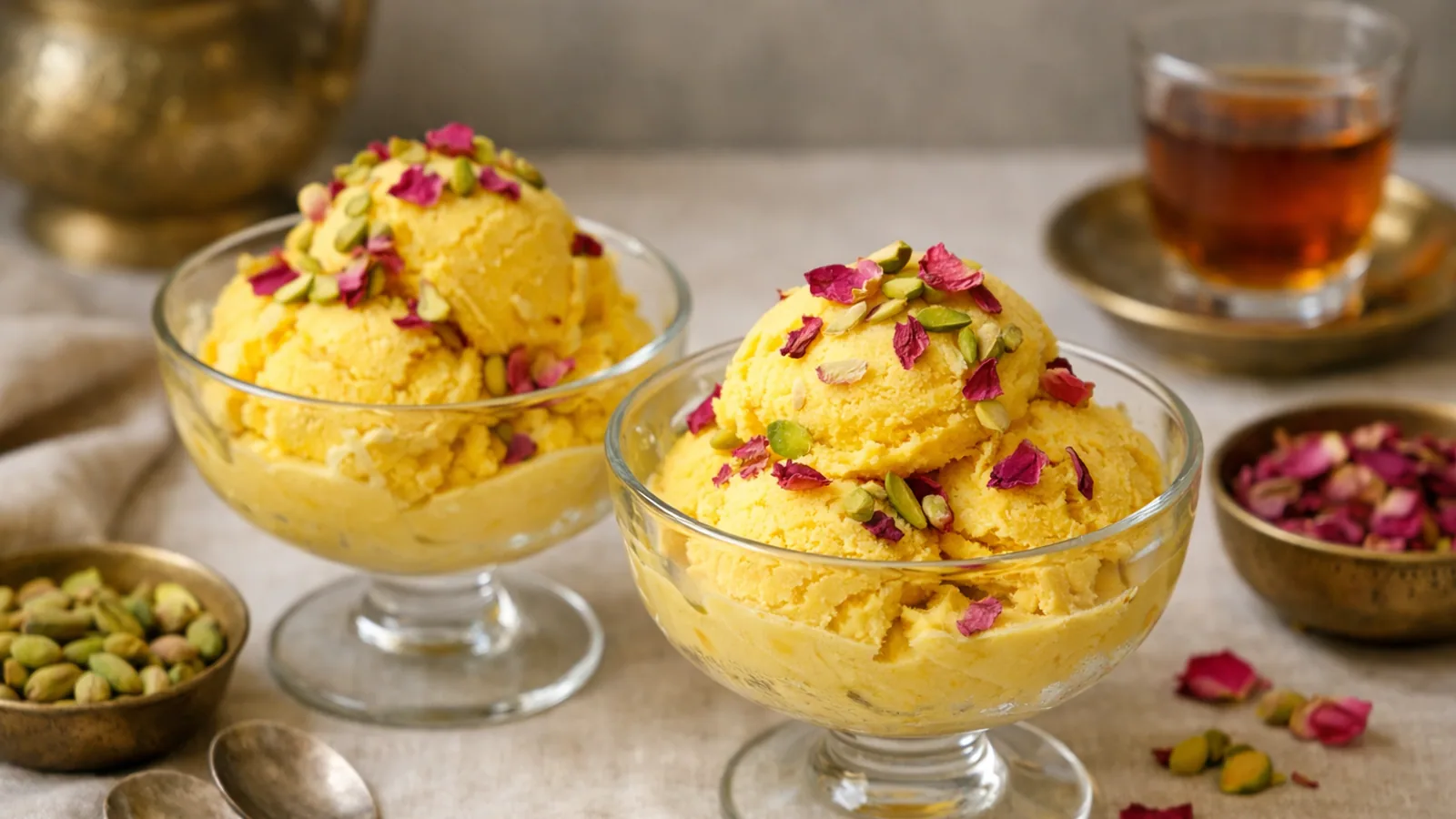 Bastani sonnati : glace iranienne au safran, rose et pistache : photo de couverture pour illustrer cet article