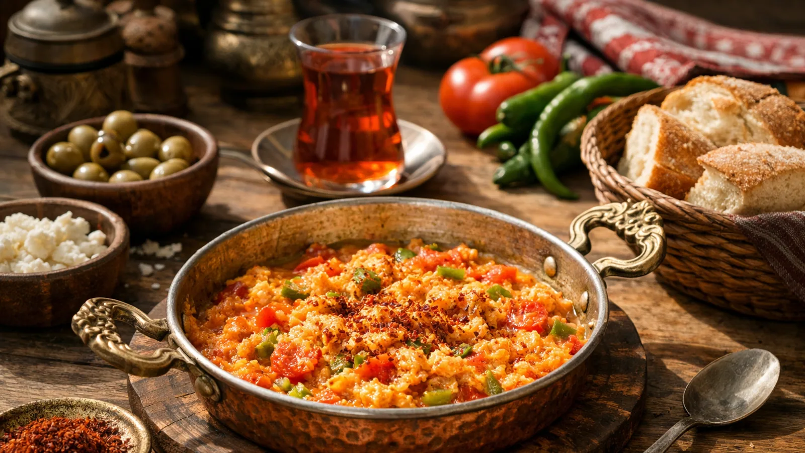 Menemen turc : œufs brouillés aux tomates et poivrons : photo de couverture pour illustrer cet article